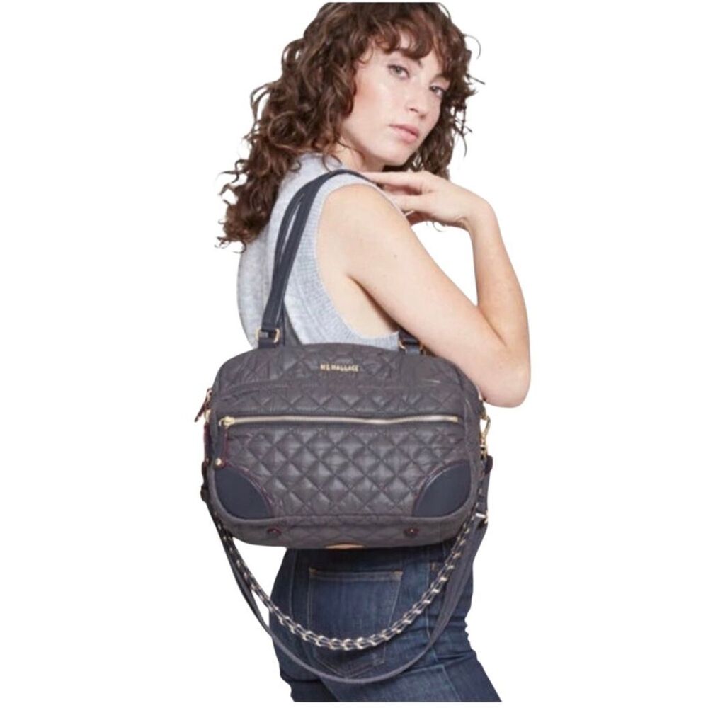 MZ Wallace Quilted Crossbody Satchel in Charcoal
